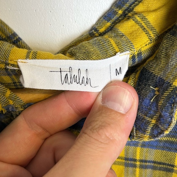 TALULAH Yellow Blue Plaid Shirt Button Down Granola girl Fall M Cotton Cowgirl - Picture 9 of 11